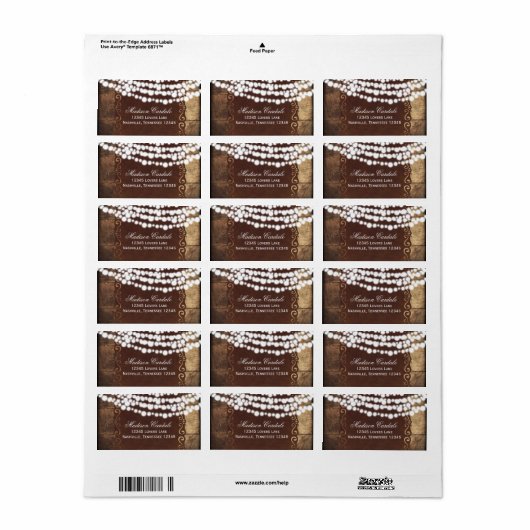 Rustic String Lights Wedding Adresetiketten Etiket (Full Sheet)