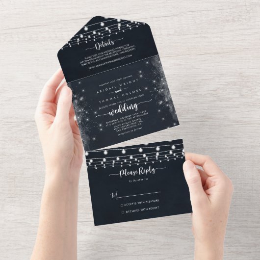 Rustic String Lights Wedding All In One Uitnodiging (Afscheurbaar)