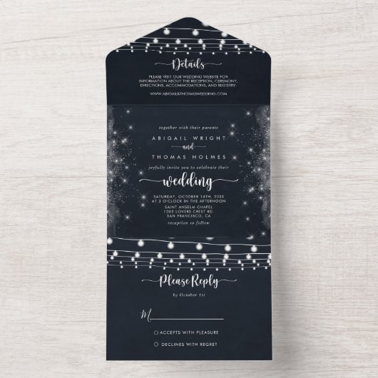 Rustic String Lights Wedding All In One Uitnodiging (Binnen)
