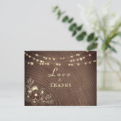 Rustic String Lights Wedding Bedankt Card Briefkaart (Staand voorkant)