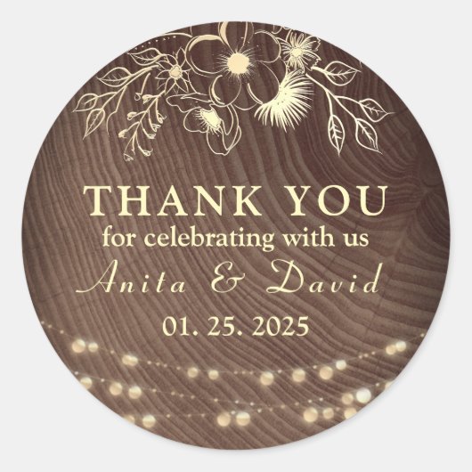 Rustic String Lights Wedding Dank u Sticker (Voorkant)