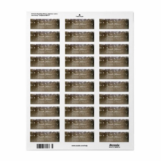 Rustic String Lights Wedding Etiket (Full Sheet)