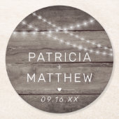 Rustic String Lights Wedding Favor Ronde Kartonnen Onderzetter (Voorkant)