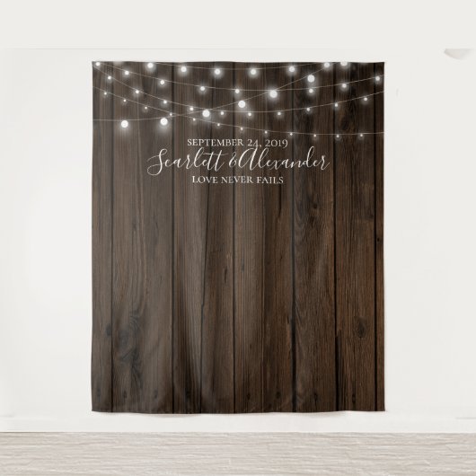 Rustic String Lights Wedding Photo Booth Backdrop Wandkleed (Voorkant)