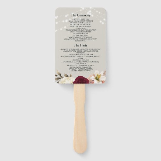 Rustic String Lights Wedding Program Fan Handwaaier (Achterkant)