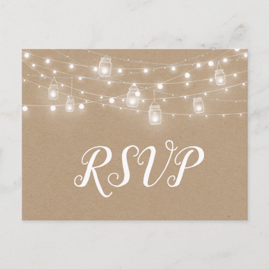 Rustic String Lights Wedding RSVP Briefkaart (Voorkant)