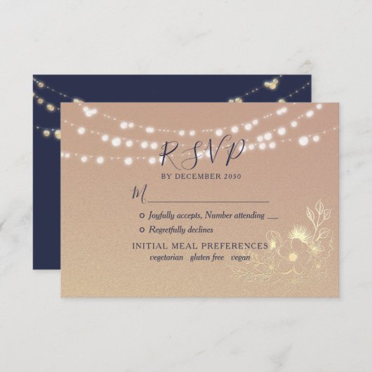 Rustic String Lights Wedding RSVP Kaartje (Voorkant / Achterkant)