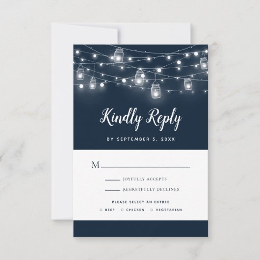 Rustic String Lights Wedding RSVP Kaartje (Voorkant)