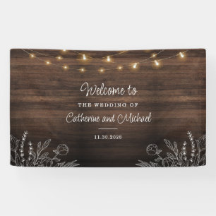 Rustic String Lights Welkomstbruiloft Spandoek