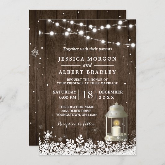 Rustic String Lights White Lantern Winter Wedding Kaart (Voorkant / Achterkant)