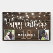 Rustic String Lights Wood 18th Birthday Foto Spandoek (Horizontaal)