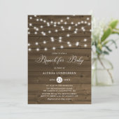 Rustic String Lights Wood Baby shower Brunch Kaart (Staand voorkant)