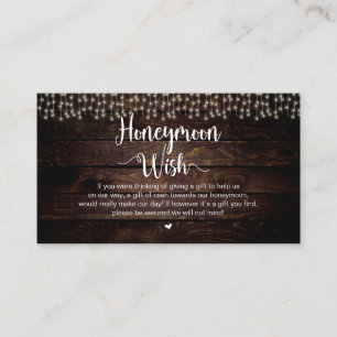 Rustic String Lights, Wood, Honeymoon Wish Informatiekaartje