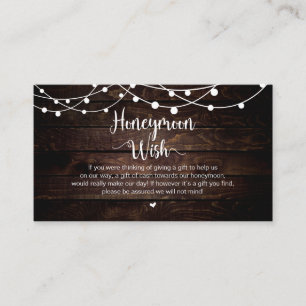 Rustic String Lights, Wood, Honeymoon Wish Informatiekaartje