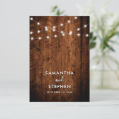Rustic String Lights & Wood Wedding Details Informatiekaartje (Staand voorkant)