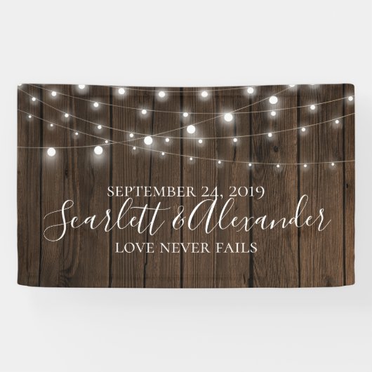Rustic String Lights Wood Wedding Spandoek (Horizontaal)