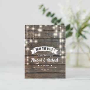 Rustic String Lights Wooden Save The Date Briefkaa Aankondigingskaart