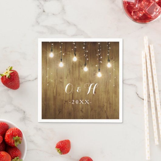 Rustic String Of Lights Country Wedding Servetten (Insitu)