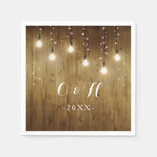 Rustic String Of Lights Country Wedding Servetten (Voorkant)