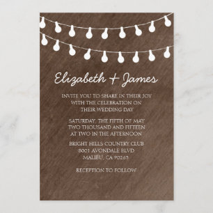 Rustic String of Lights Wedding Invitations Kaart