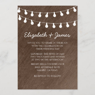 Rustic String of Lights Wedding Invitations Kaart