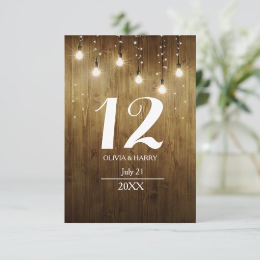 Rustic string van Lights Land Table Number Kaart (Staand voorkant)