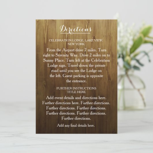 Rustic string van lights Wedding Directions Kaart (Staand voorkant)
