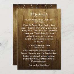 Rustic string van lights Wedding Directions Kaart