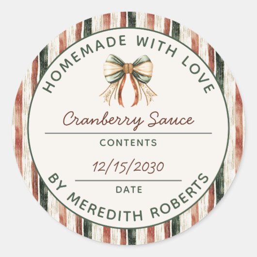 Rustic Stripes Holiday Food Gift Product Label (Voorkant)