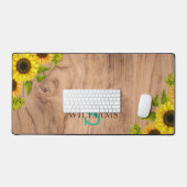 Rustic Style Desk Mat with Sunflowers, Wood Effect (Clavier et souris)