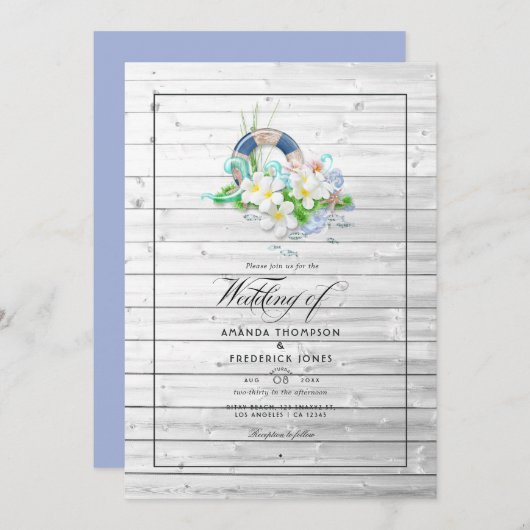 Rustic Summer Beach Mariage Photo Invitation (Devant / Derrière)