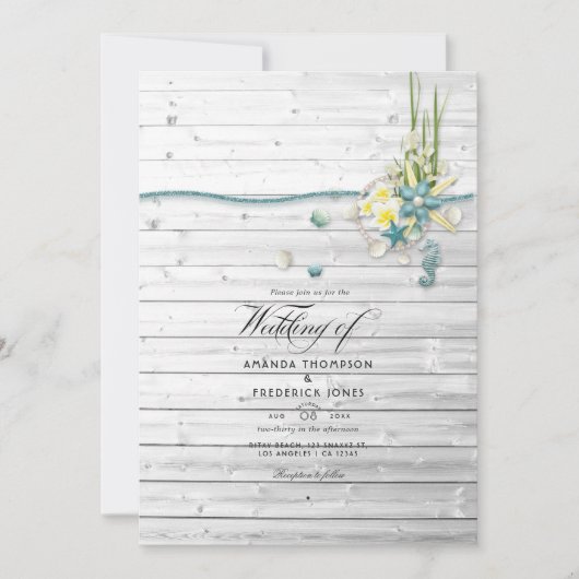 Rustic Summer Beach QR Code RSVP Weddenschap Kaart (Voorkant)