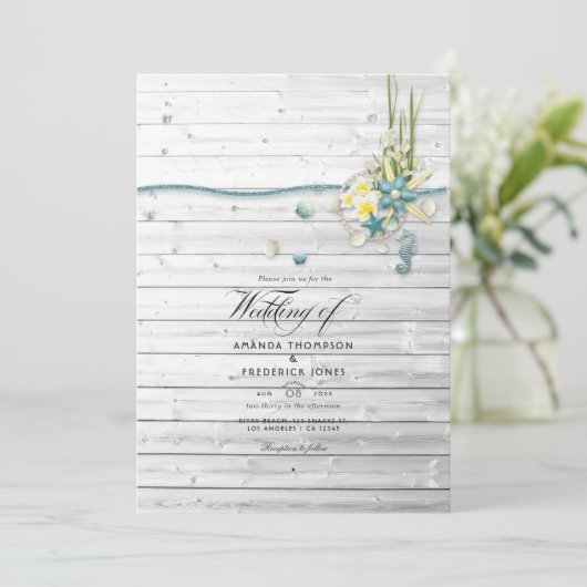 Rustic Summer Beach QR Code RSVP Weddenschap Kaart (Staand voorkant)