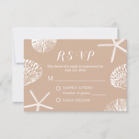 Rustic Summer Beach Seashells Wedding RSVP Kaartje (Voorkant)
