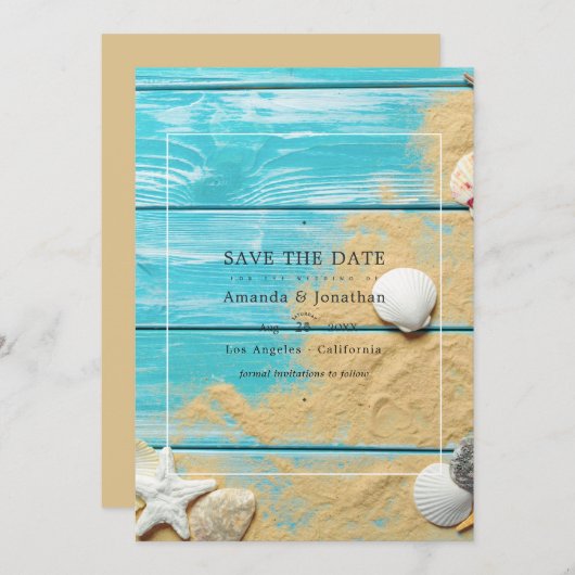 Rustic Summer Beach Wedding Save the Date (Voorkant / Achterkant)