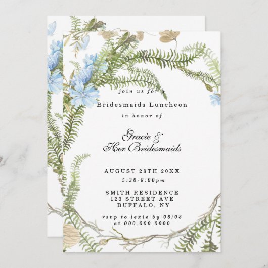 Rustic Summer Fern Bridesmaids Luncheon Invitation (Devant / Derrière)