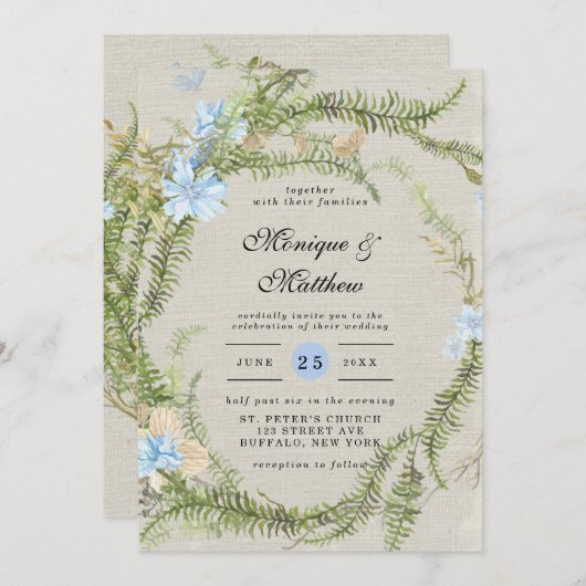 Rustic Summer Fern Wreath Wedding Kaart (Voorkant / Achterkant)