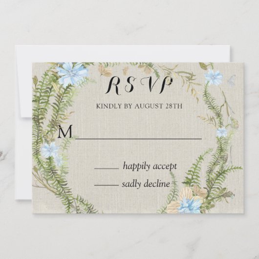 Rustic Summer Fern Wreath Wedding Rsvp Kaart (Voorkant)