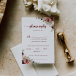 Rustic Summer Floral Mariage Menu Choix RSVP<br><div class="desc">Ces cartes de choix à la carte à la mariage florale d'été rustique sont parfaites pour un mariage simple. Le design est composé de fleurs d'aquarelle bordeaux,  roses et rousses avec des feuilles verts dans un arrière - plan verni brun.</div>