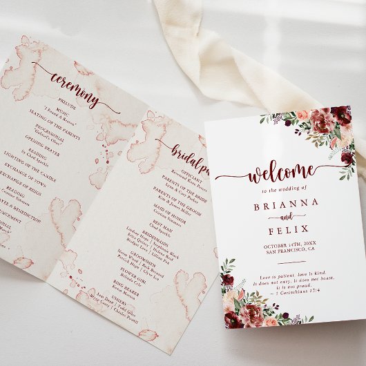 Rustic Summer Floral Programme de mariage plié