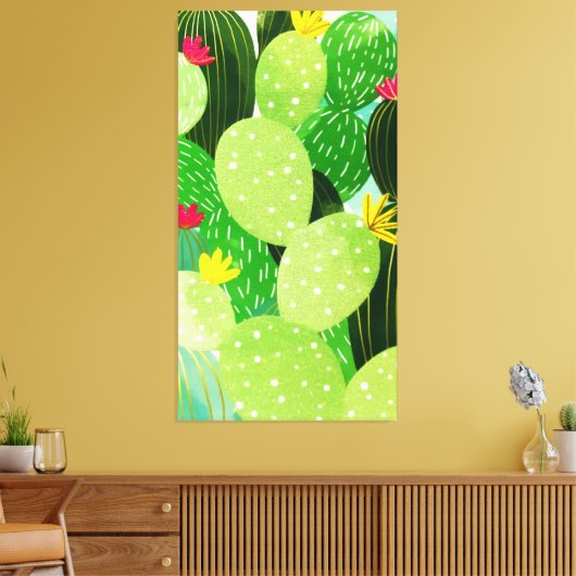 Rustic Summer Greenery Succulent Glitter Canvas Afdruk (Insitu (Woonkamer))