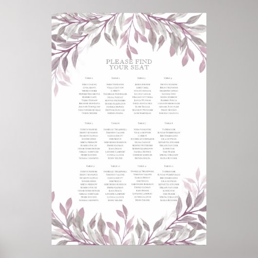 Rustic Summer Wedding Seating Chart Poster (Voorkant)