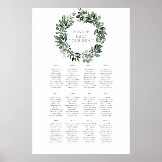 Rustic Summer Wedding Seating Chart Poster (Voorkant)