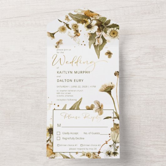Rustic Summer Wildbloemen & Daisies Dinner All In One Uitnodiging (Binnen)