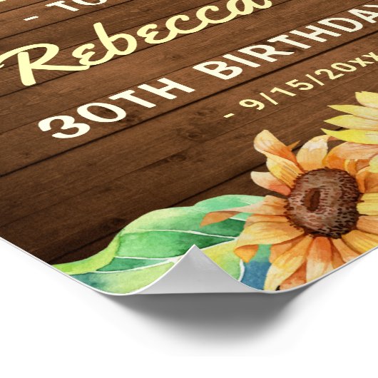 Rustic Sunflower 30th 40th Birthday Party Welcome Poster (Hoek)