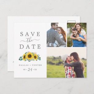 Rustic Sunflower 3 Foto Collage Save the Date Uitnodiging Briefkaart