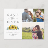 Rustic Sunflower 3 Foto Collage Save the Date Uitnodiging Briefkaart (Voorkant)
