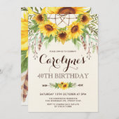 Rustic Sunflower 40th Birthday Boho Yellow Floral Kaart (Voorkant / Achterkant)