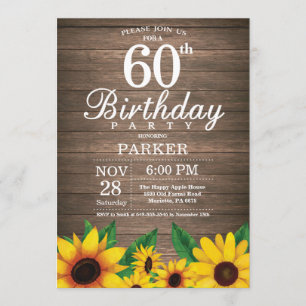 Rustic Sunflower 60th Birthday Uitnodiging