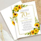 Rustic Sunflower 70th Birthday Party Invitation Kaart